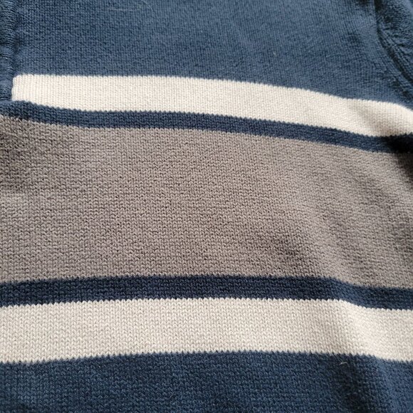 Eddie Bauer Mens XL Quarter-Zip Sweater Blue & Gray Stripes 100% Cotton - Picture 3 of 5